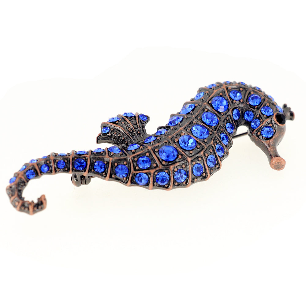 Vintage Style Blue Seahorse Sapphire Crystal Pin Brooch