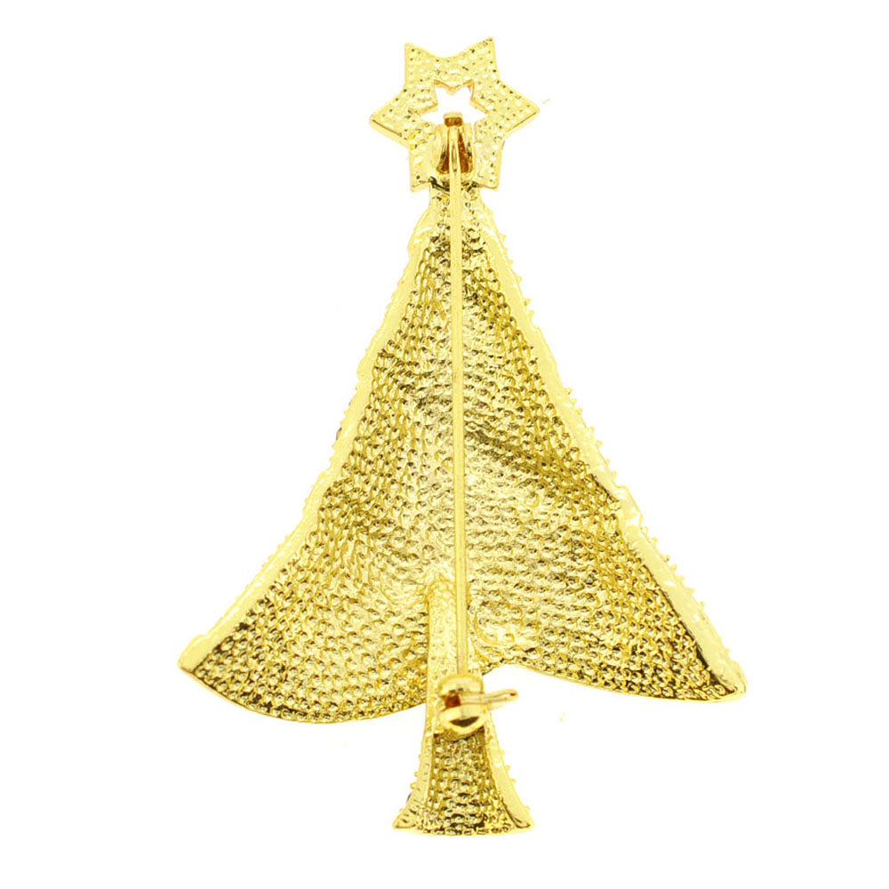 Golden Multicolor Christmas Tree Crystal Pin Brooch