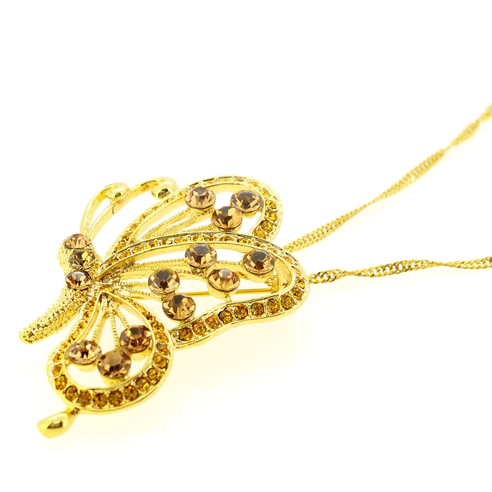 Golden Flying Butterfly Crystal Brooch and Pendant