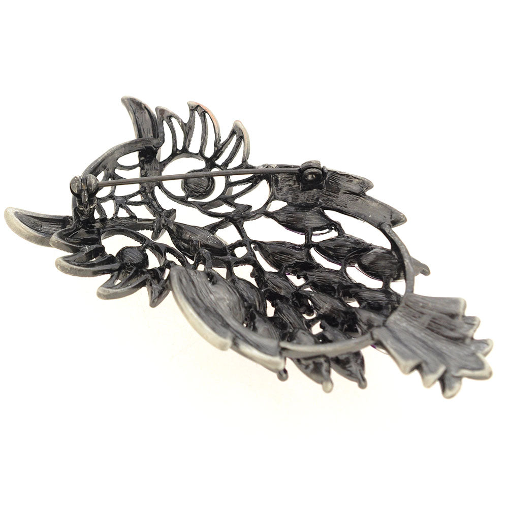 Vintage Style Purple Amethyst Owl Pin Brooch