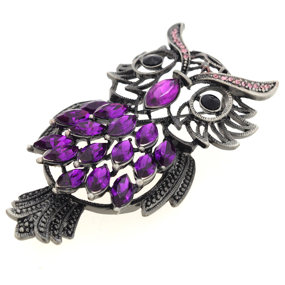 Vintage Style Purple Amethyst Owl Pin Brooch