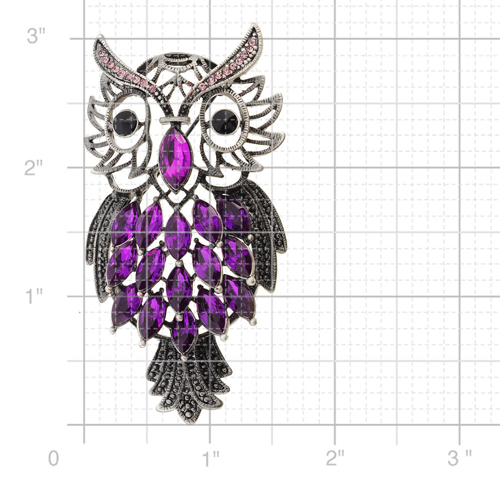 Vintage Style Purple Amethyst Owl Pin Brooch