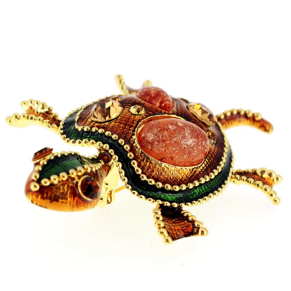 Gold Enamel Turtle Pin Brooch