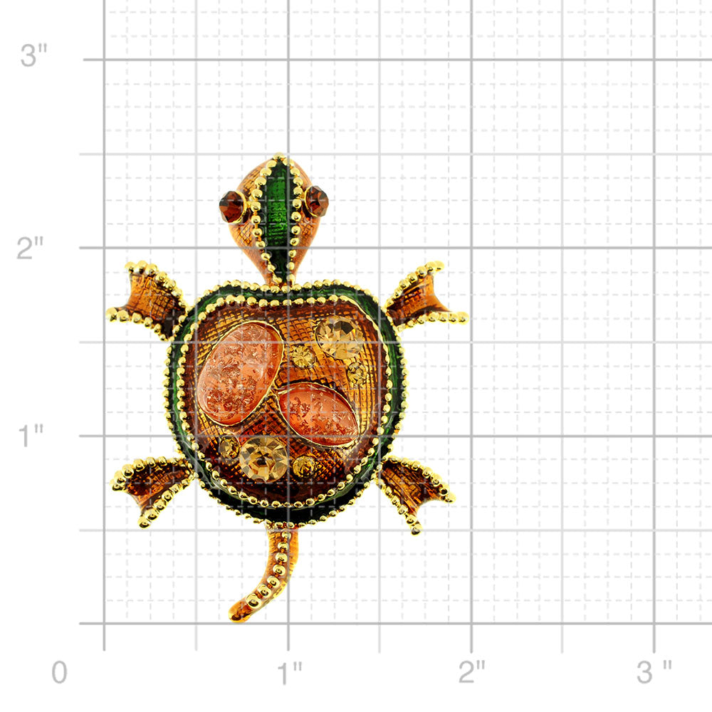Gold Enamel Turtle Pin Brooch