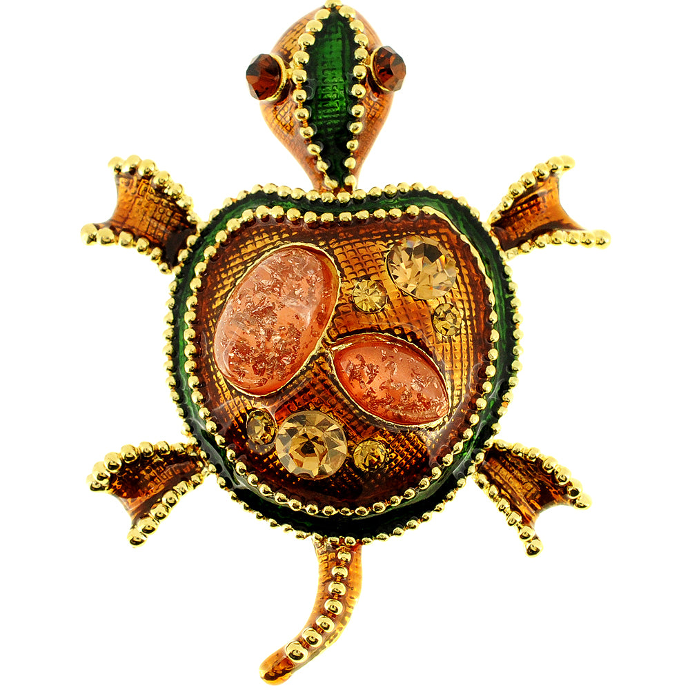 Angel Jewelry Crystal Turtle Brooch/Pendant – 2-in-1 Big Turtle Pin, Antique Silver Plated