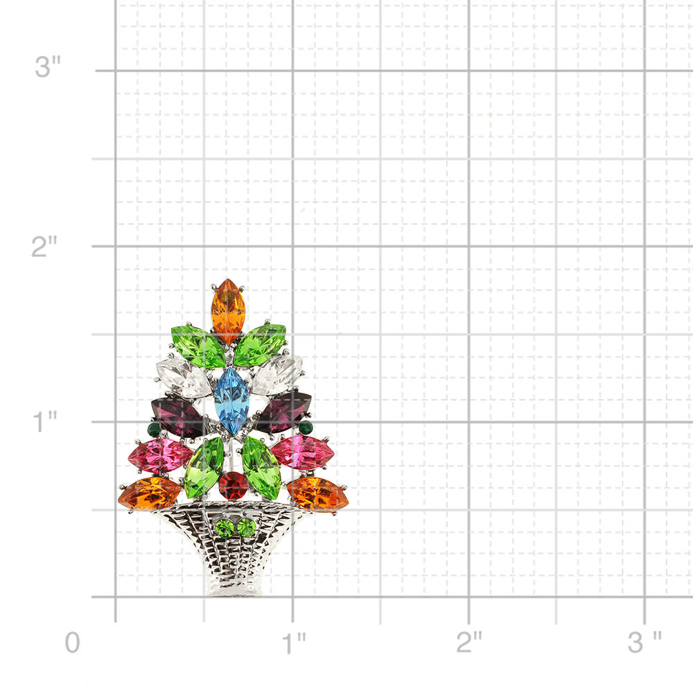 Multicolor Flower Basket Crystal Pin Brooch