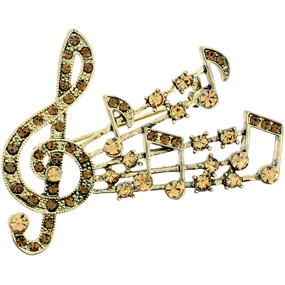 Topaz Golden Crystal Music Notes Pin