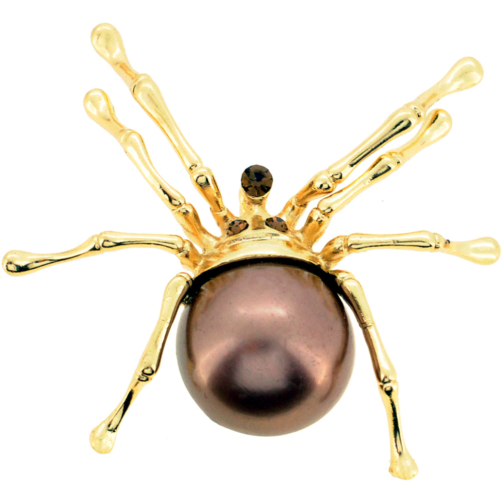 Brown Pearl Belly Spider Pin