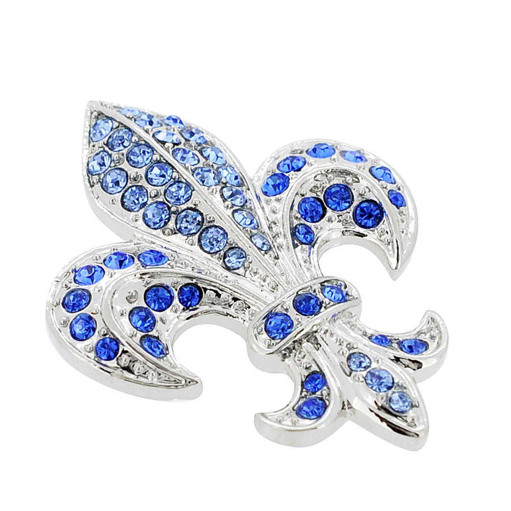 Sapphire Blue Fleur-De-Lis Symbol Brooch and Pendant