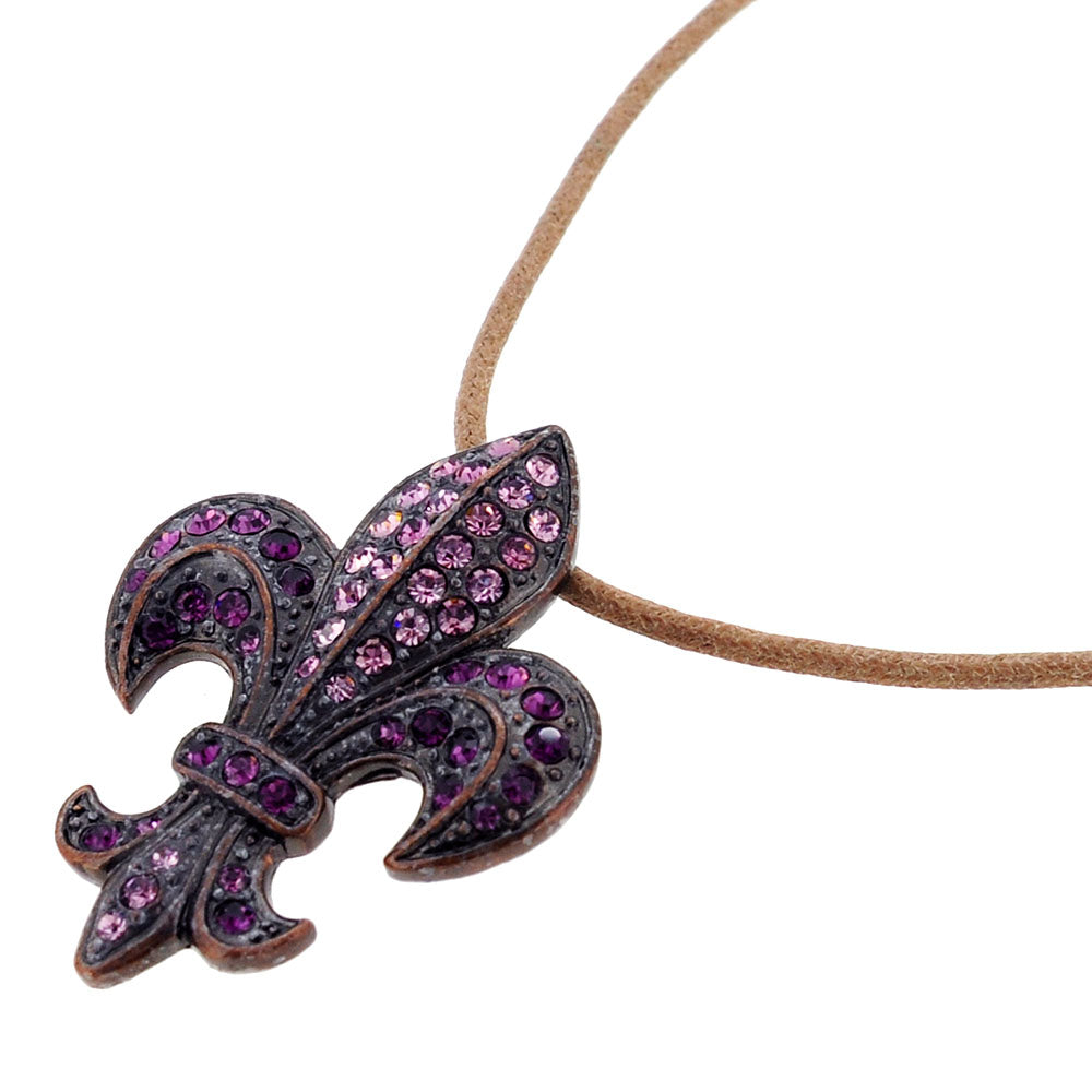 Purple Amethyst Fleur-De-Lis Crystal Brooch and Pendant