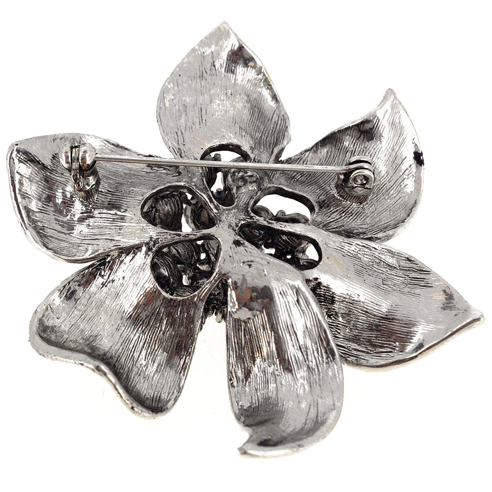 Platinum Silver Flower Pin Brooch