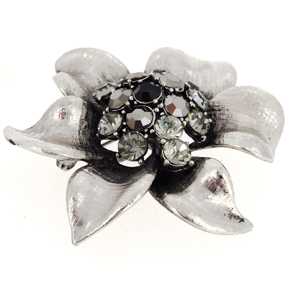 Platinum Silver Flower Pin Brooch