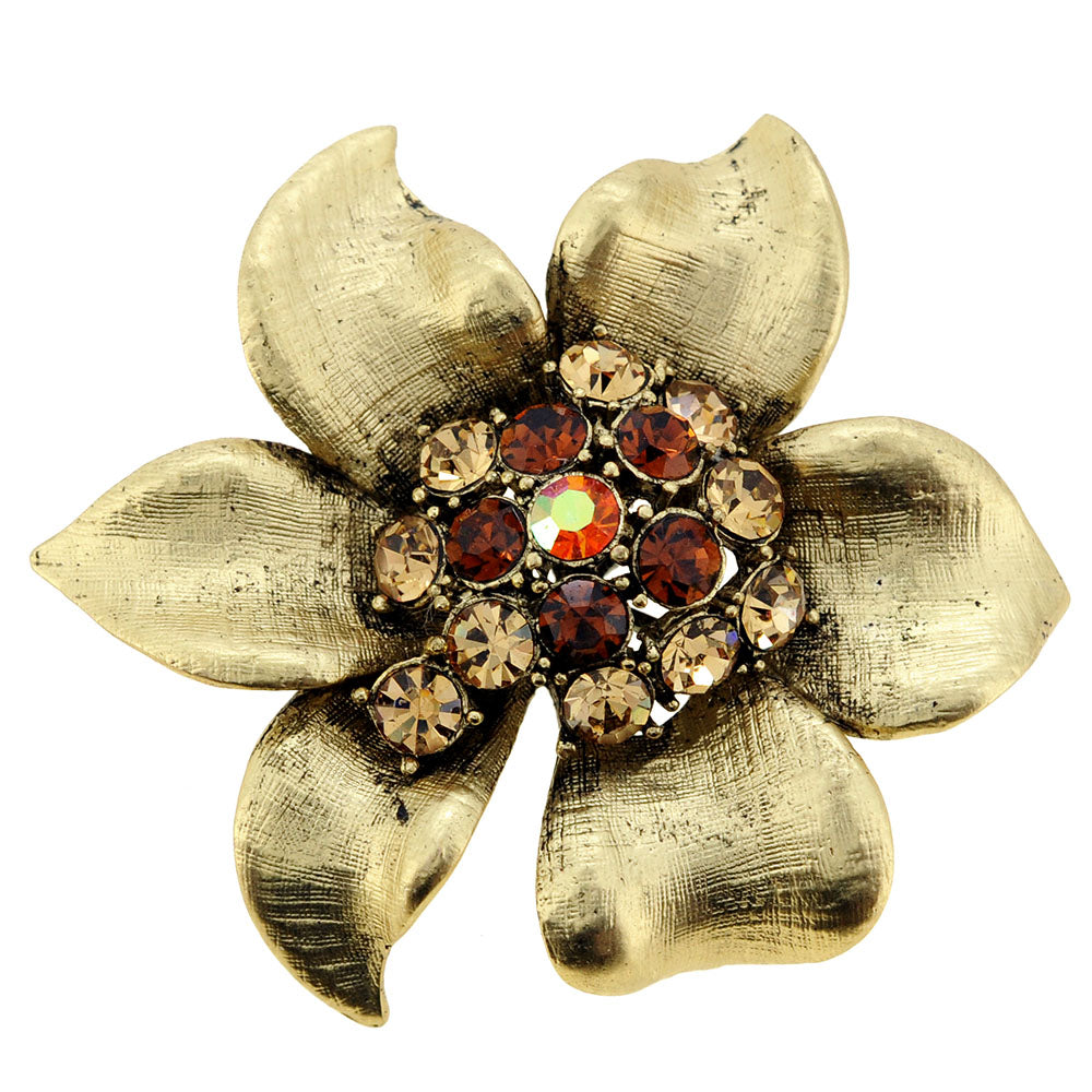 Vintage Style Crystal Golden Flower Pin Brooch