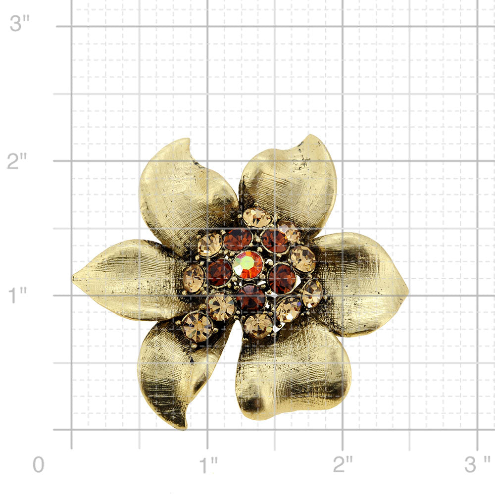 Vintage Style Crystal Golden Flower Pin Brooch