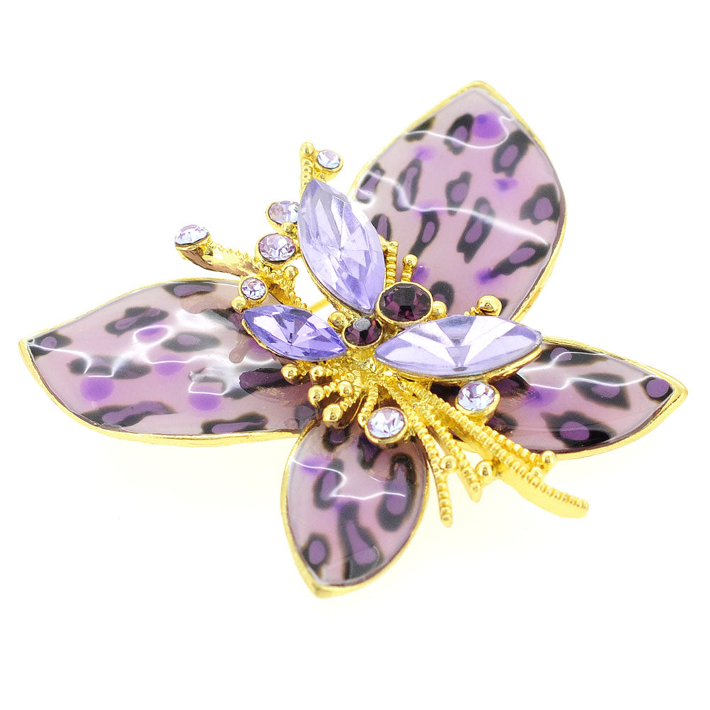 Purple Amethyst Cheetah Butterfly Brooch Pin