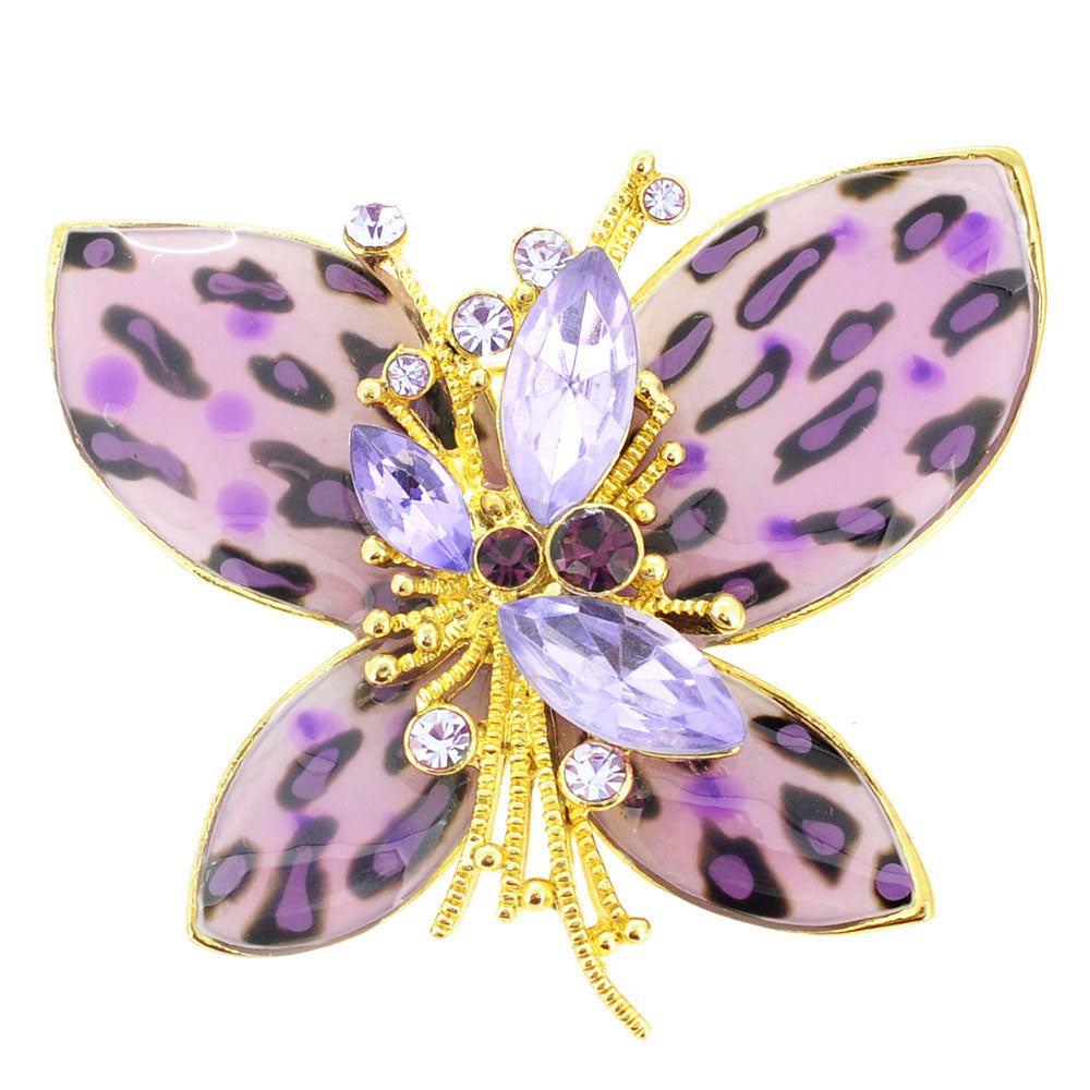 Purple Amethyst Cheetah Butterfly Brooch Pin