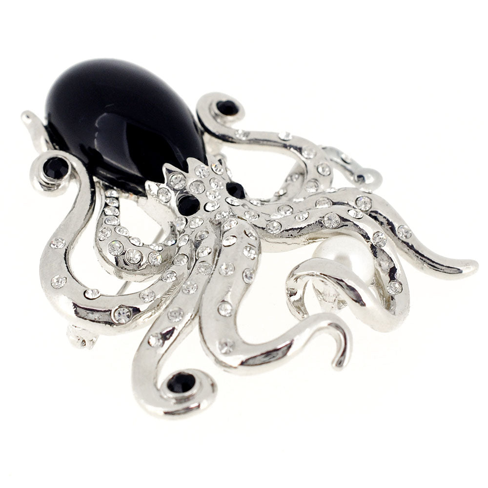 Jet Black Pearl Octopus Pin Brooch