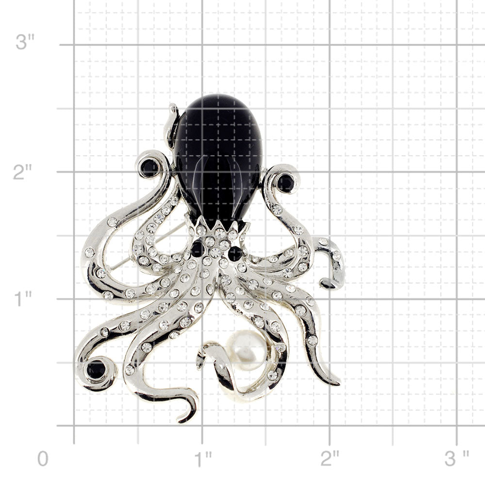 Jet Black Pearl Octopus Pin Brooch