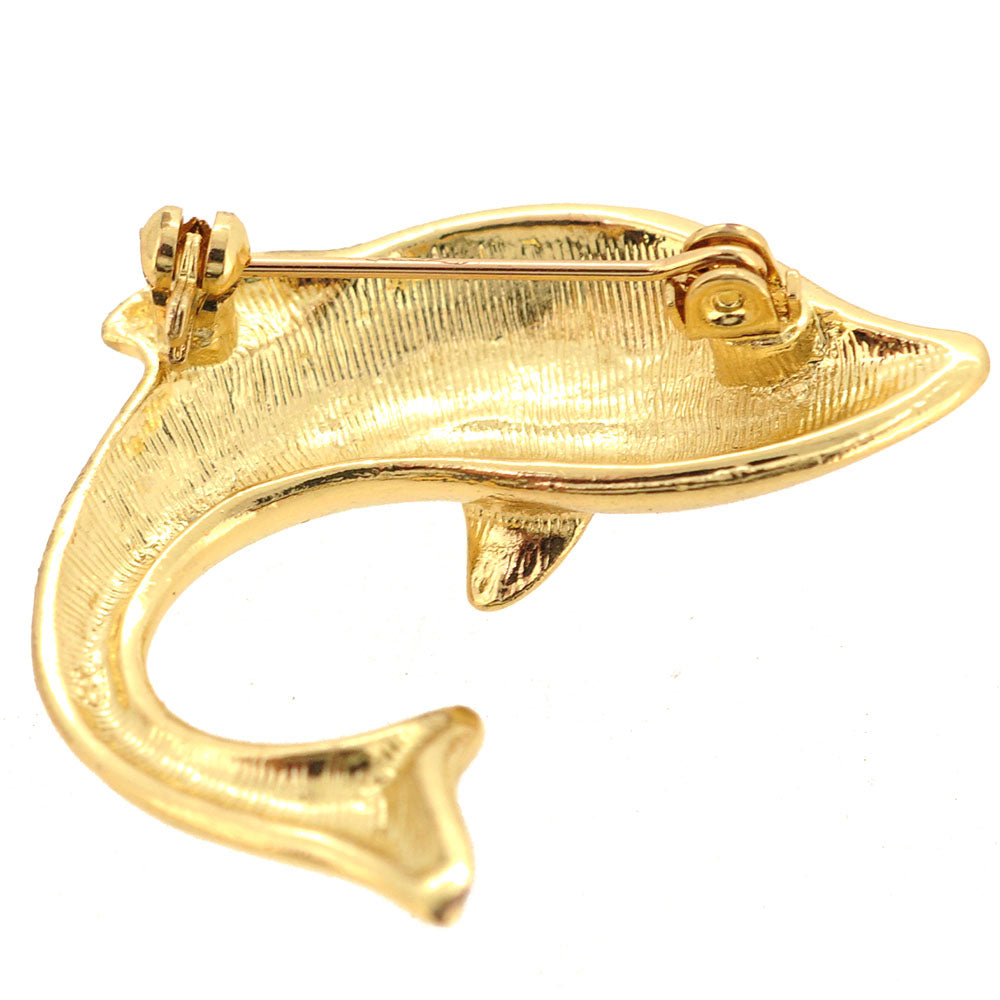 Golden Crystal Dolphin Pin Brooch
