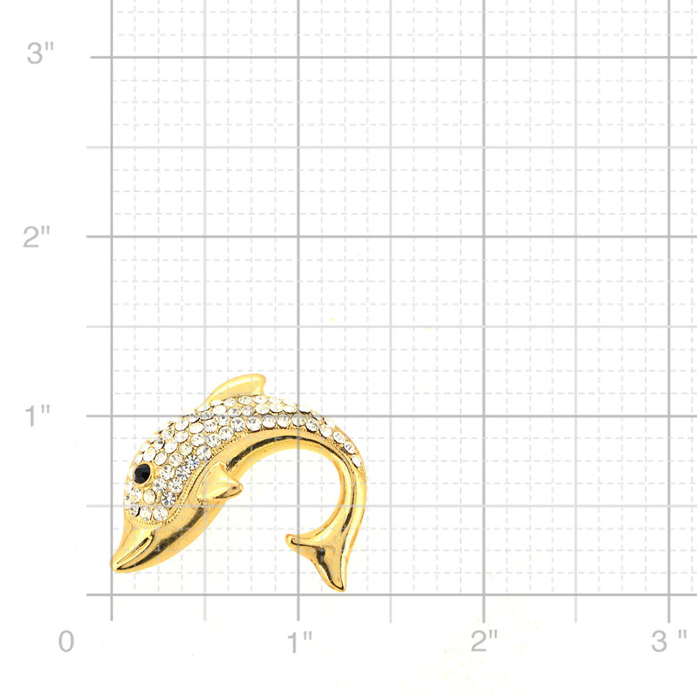 Golden Crystal Dolphin Pin Brooch