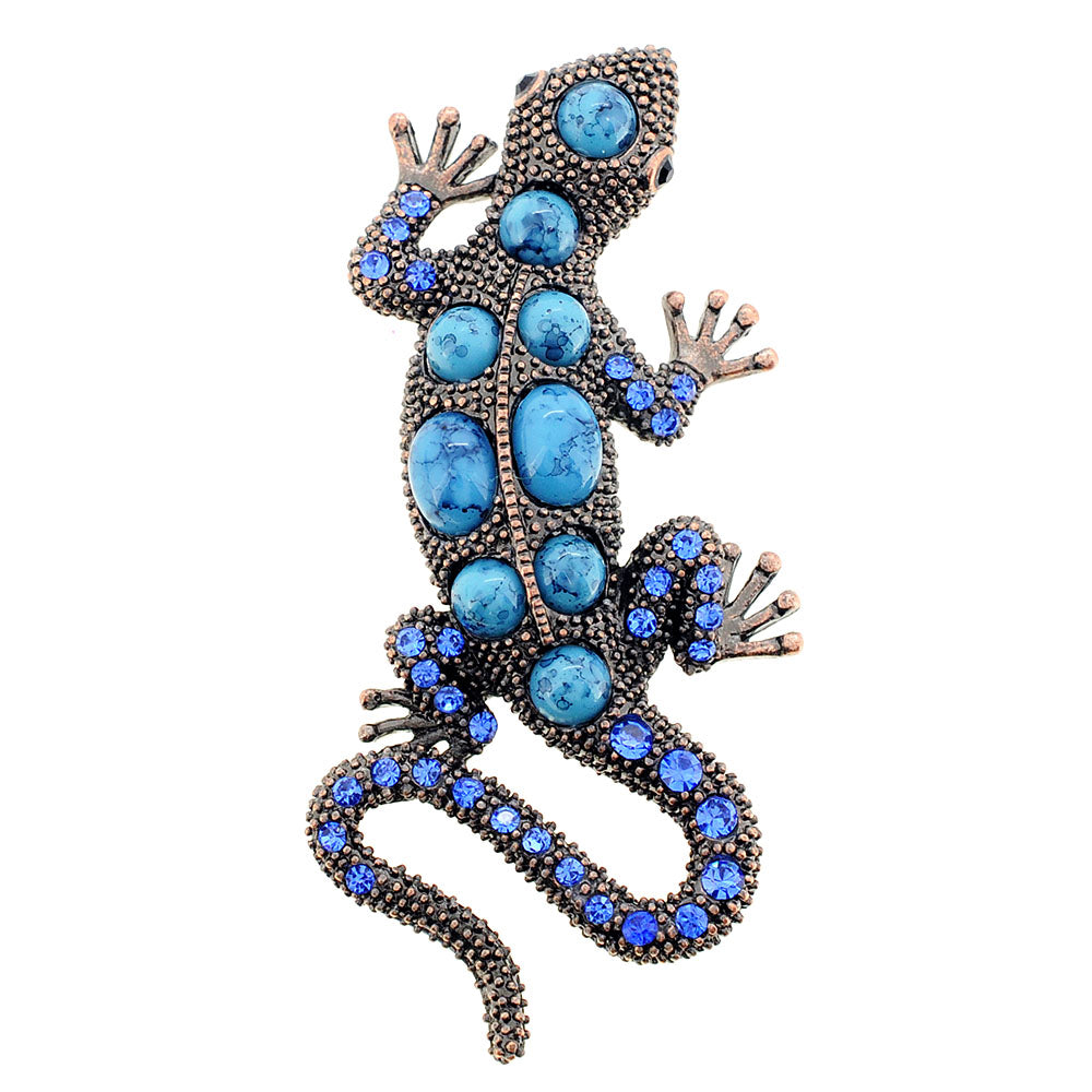 Vintage Style Turquoise Blue Lizard Crystal Pin Brooch