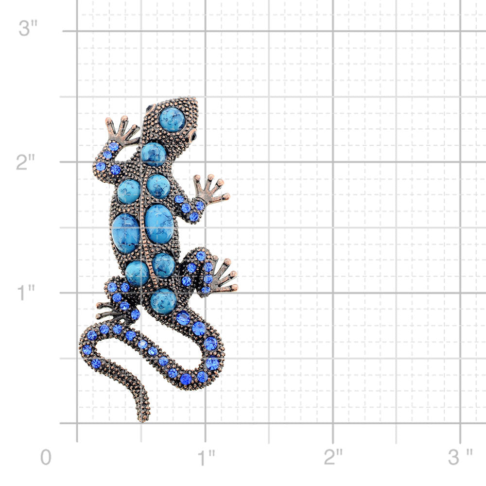 Vintage Style Turquoise Blue Lizard Crystal Pin Brooch