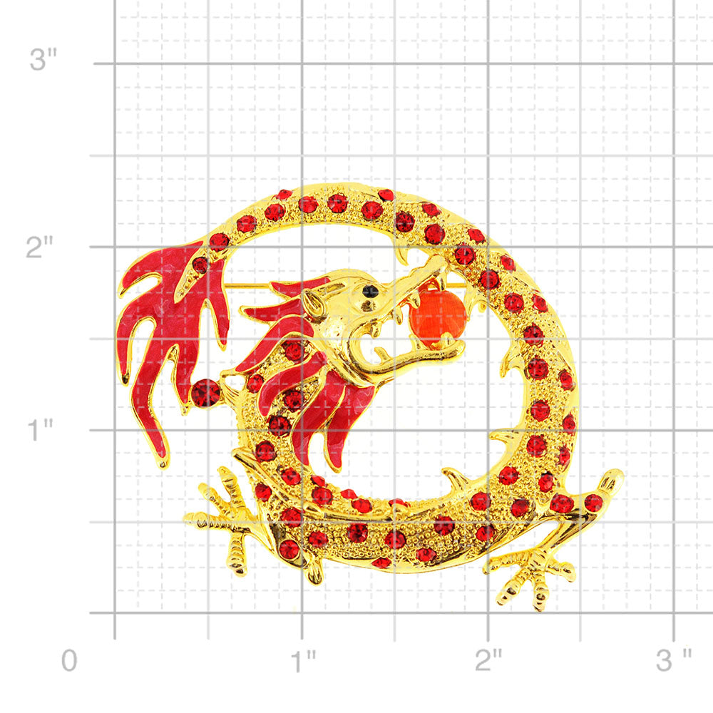 Golden Chinese Dragon Crystal Pin Brooch