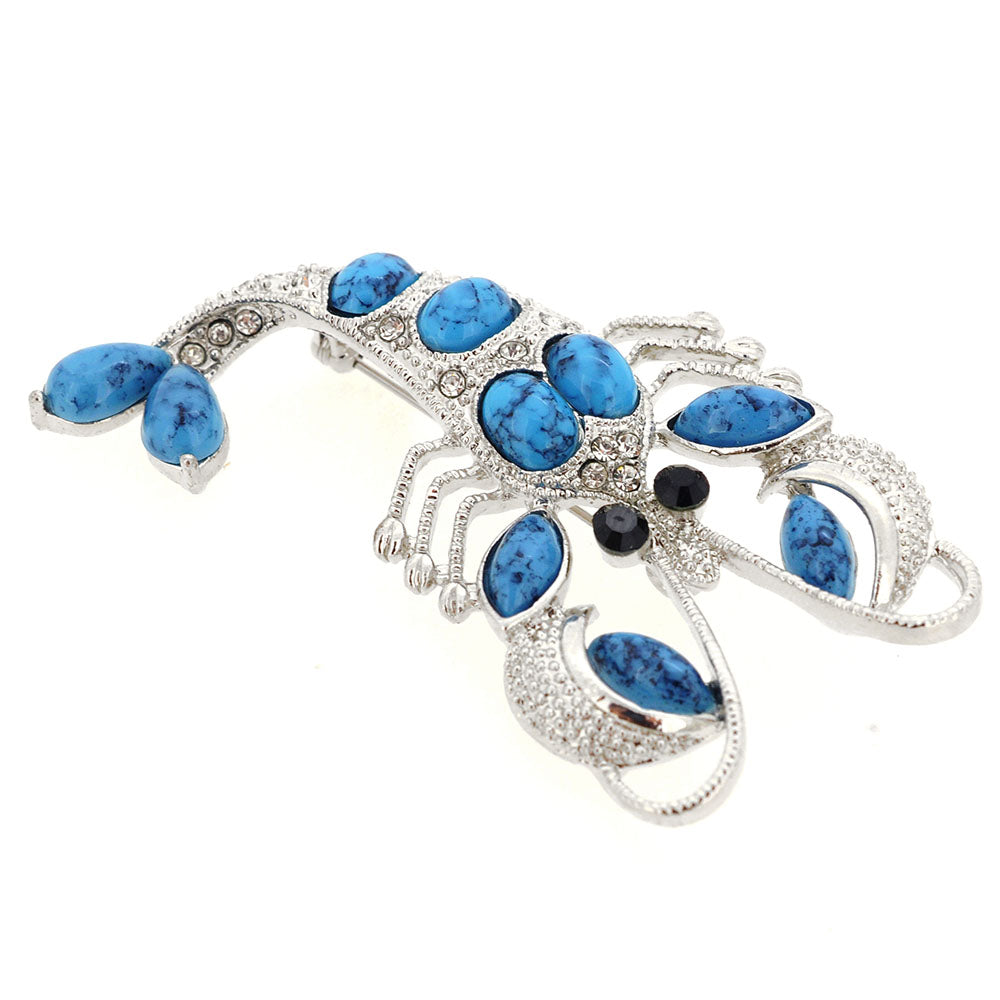 Silver Turquoise Lobster Pin Brooch