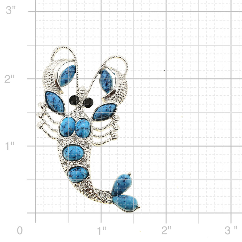 Silver Turquoise Lobster Pin Brooch