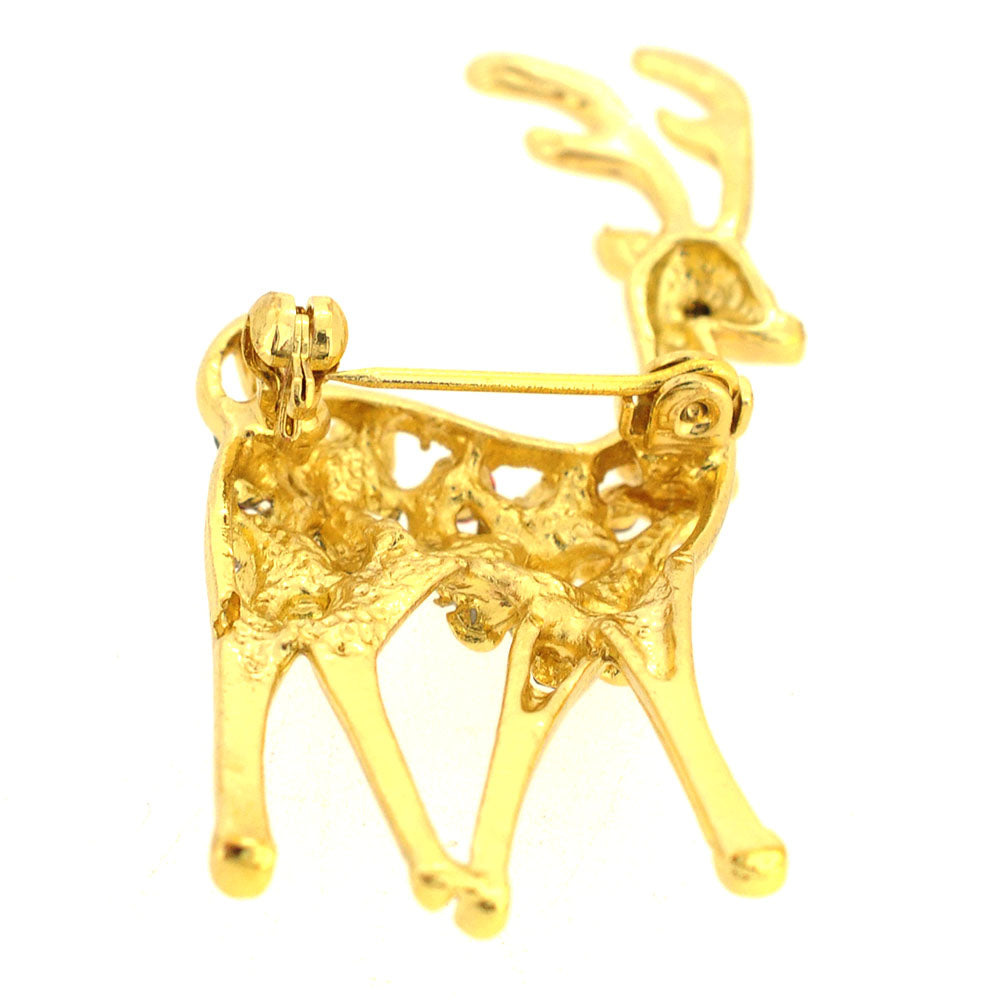 Multicolor Christmas Reindeer Crystal Pin Brooch
