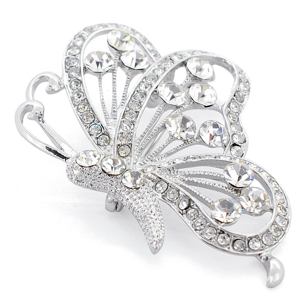 Chrome Flying Butterfly Crystal Brooch and Pendant