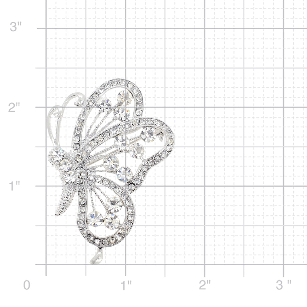 Chrome Flying Butterfly Crystal Brooch and Pendant