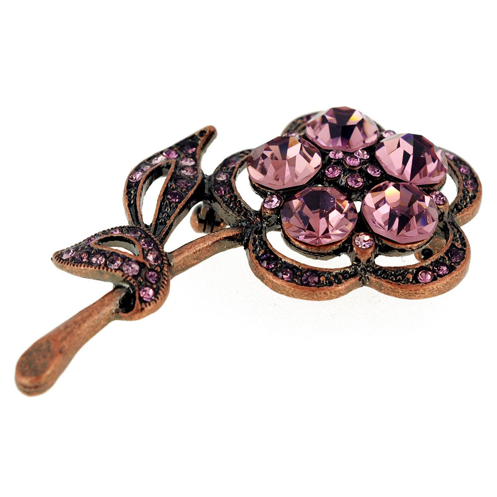Vintage Style Purple Flower Amethyst Crystal Pin Brooch