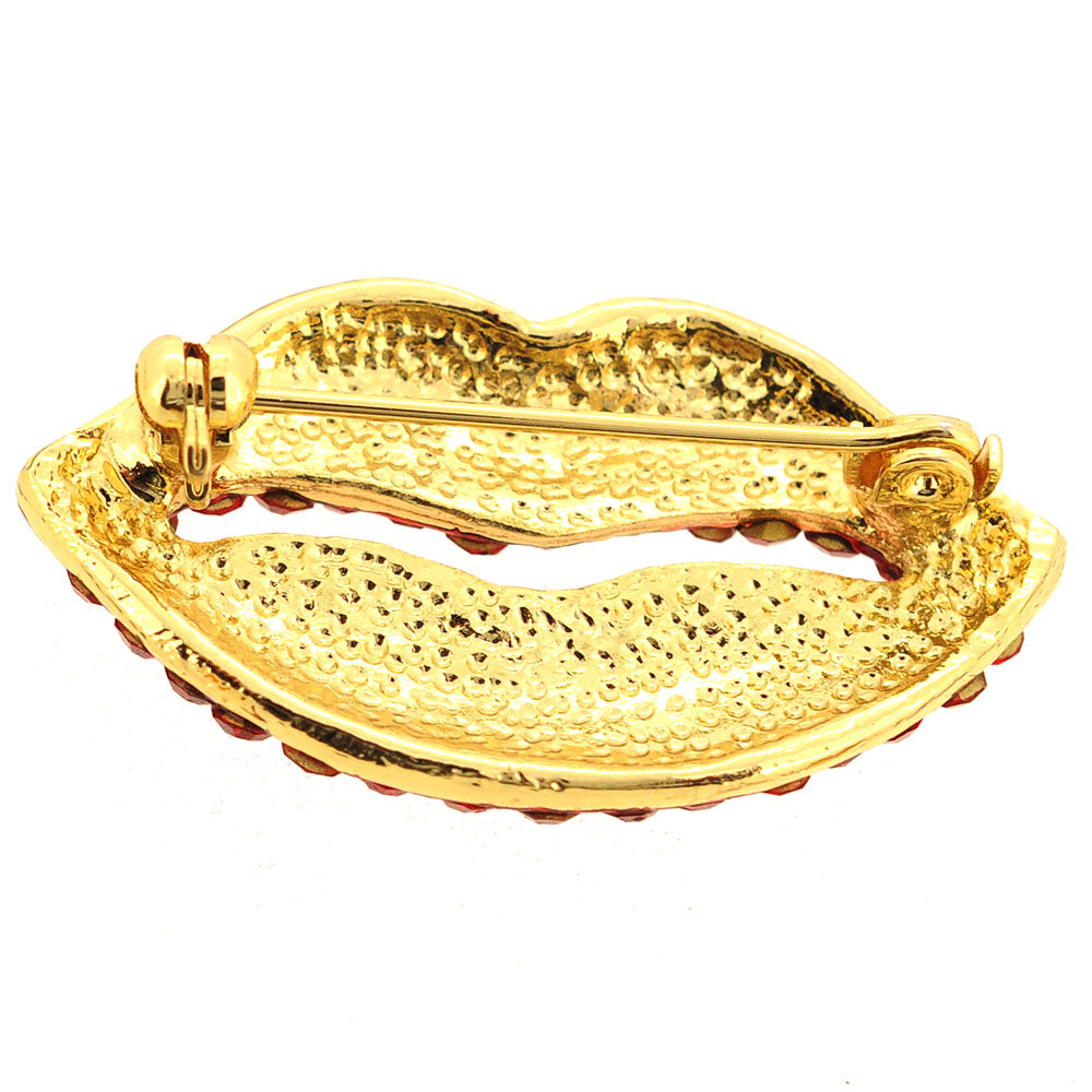 Ruby Red Crystal Lips Pin Brooch