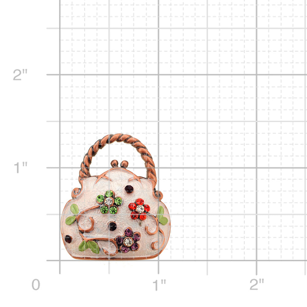 White Enamel Flower Handbag Pin Brooch