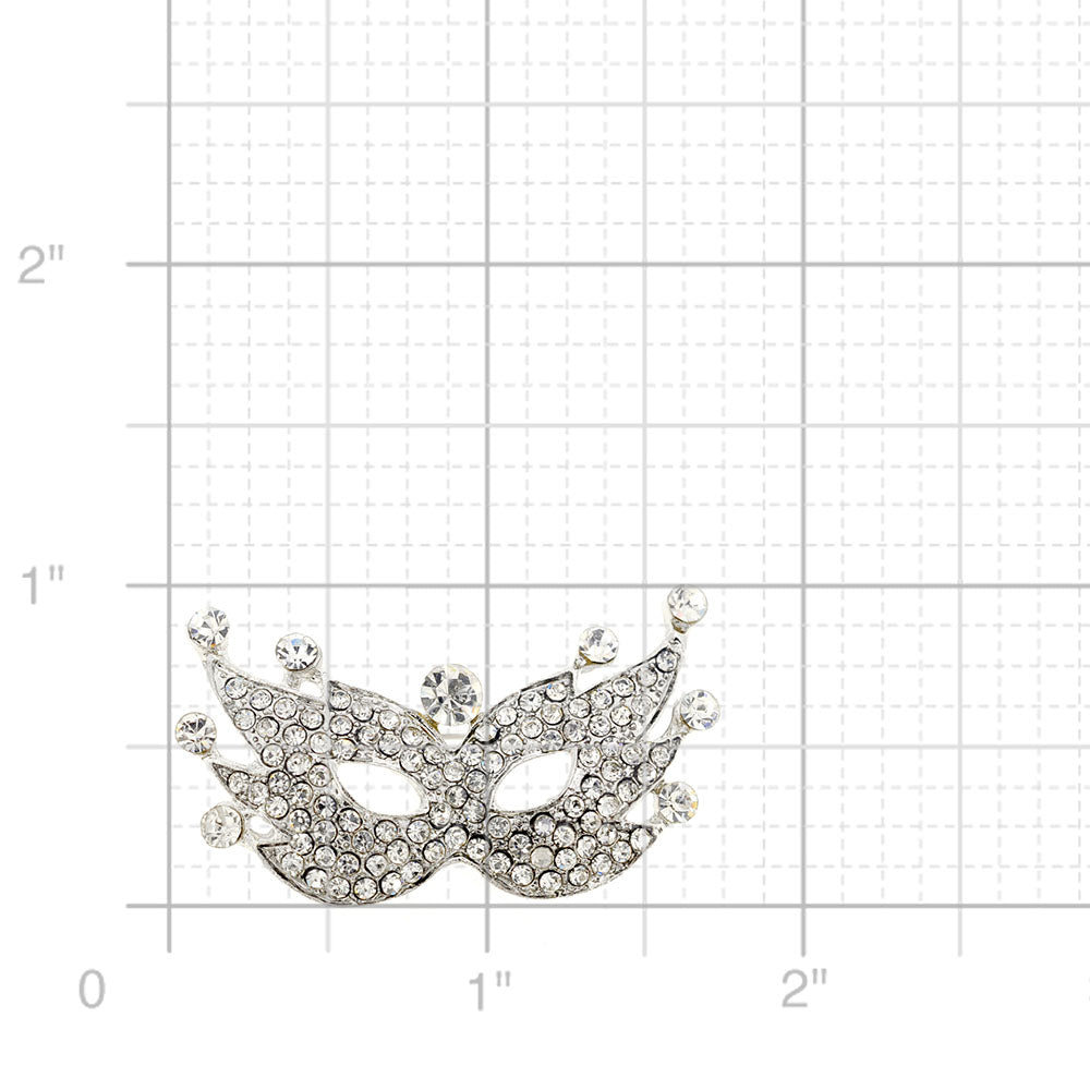Silver Masquerade Mask Crystal Pin Brooch