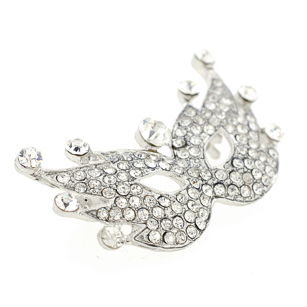 Silver Masquerade Mask Crystal Pin Brooch