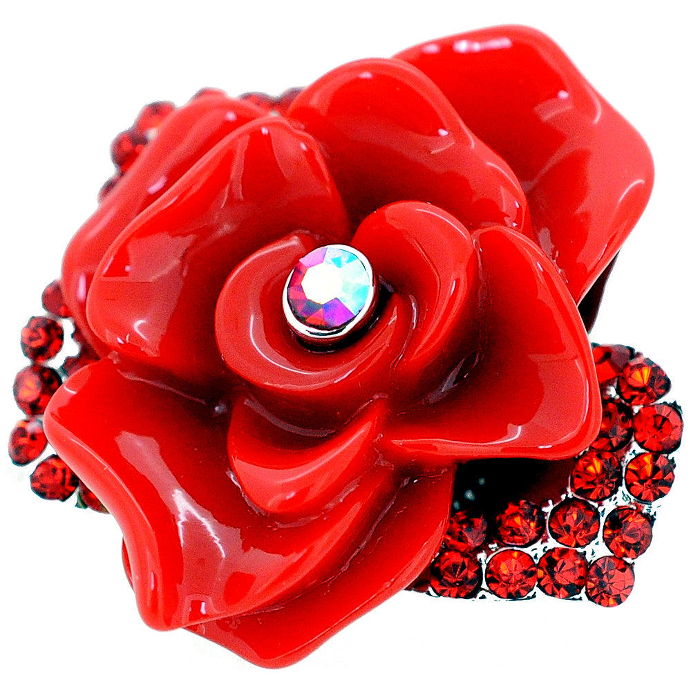 Ruby Red Rose Crystal Pin Brooch