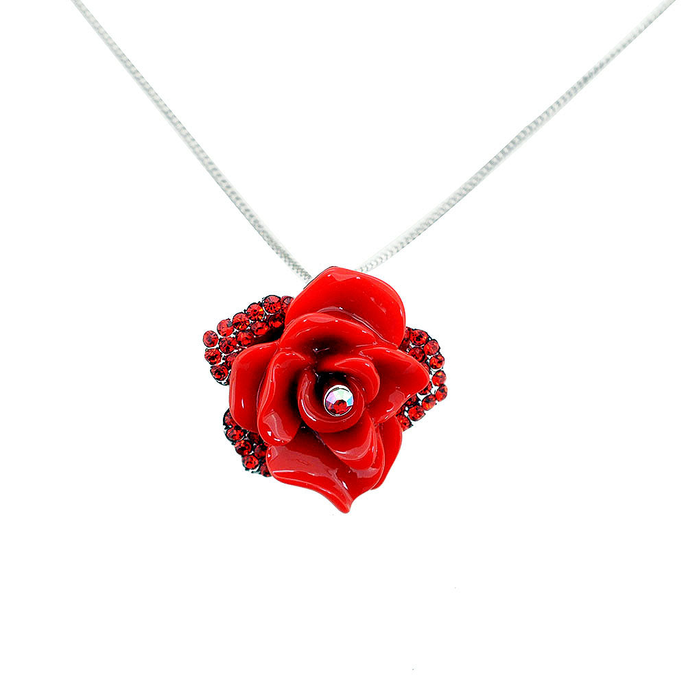 Ruby Red Rose Crystal Pin Brooch