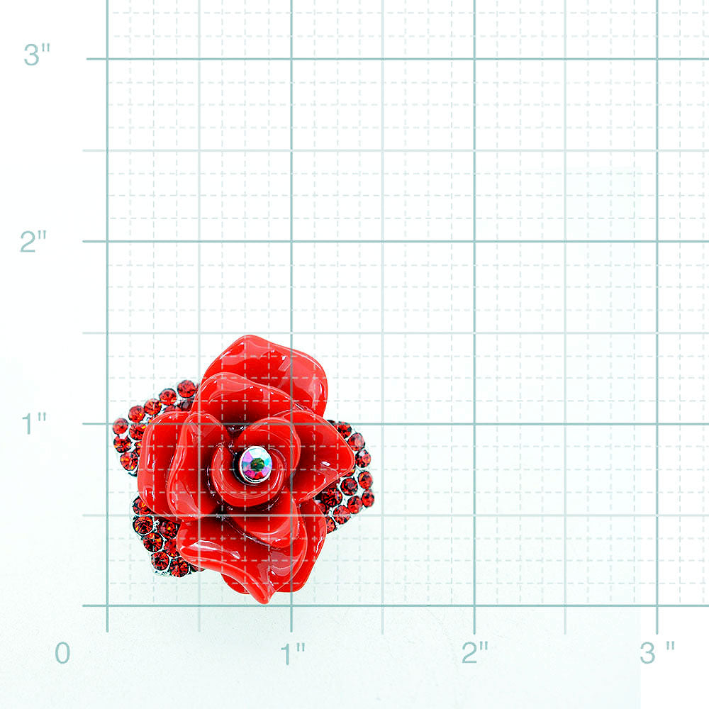 Ruby Red Rose Crystal Pin Brooch