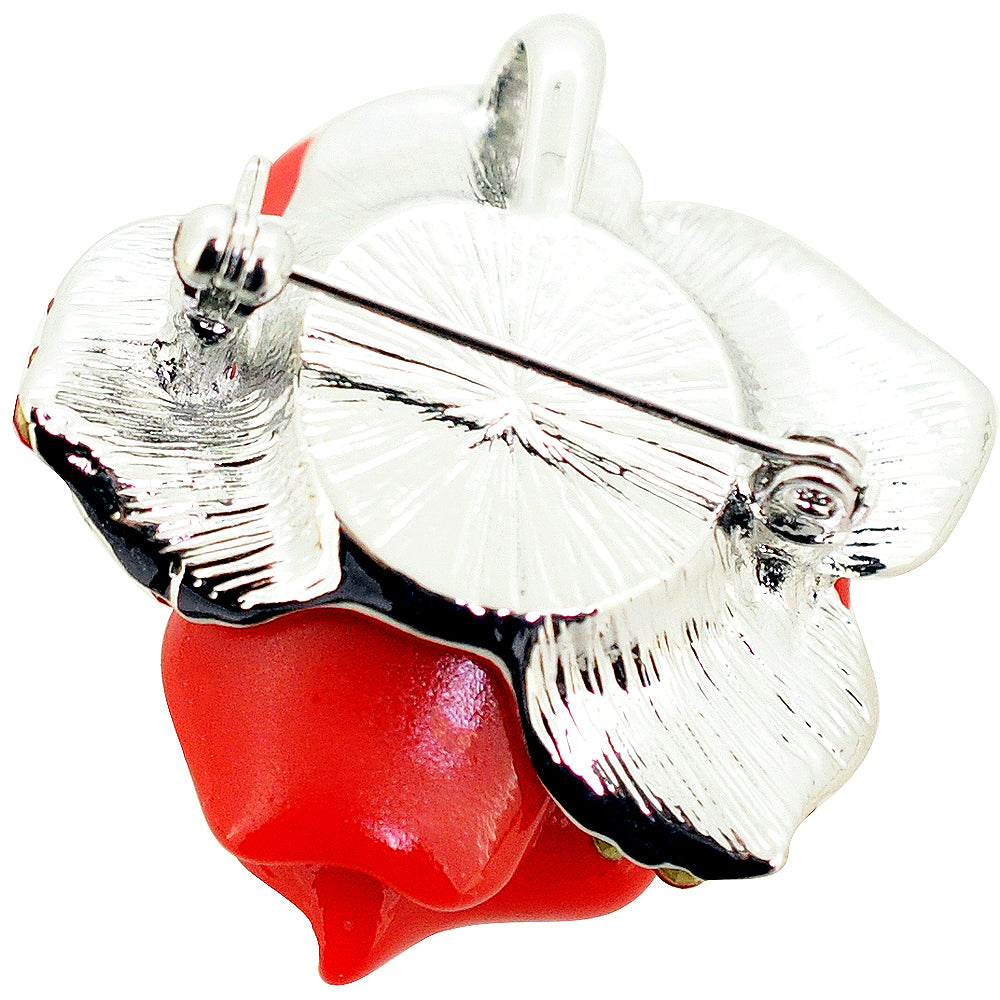 Ruby Red Rose Crystal Pin Brooch