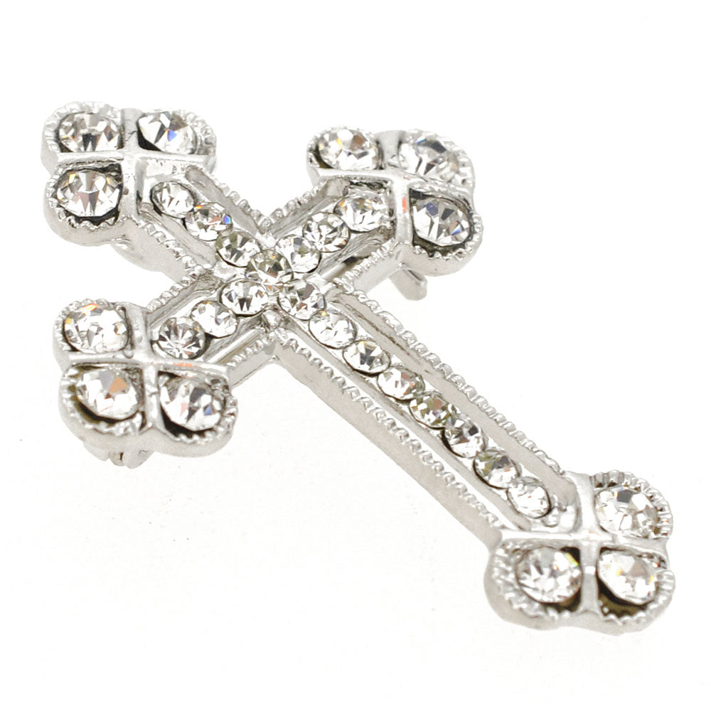 Silver Crystal Cross Brooch and Pendant