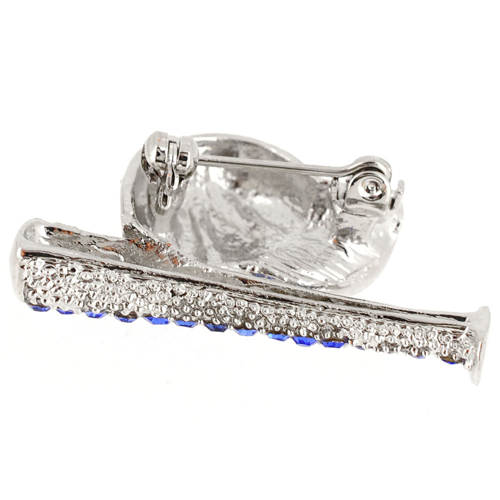 Sapphire Blue Baseball Cap And Bat Set Crystal Pin Brooch