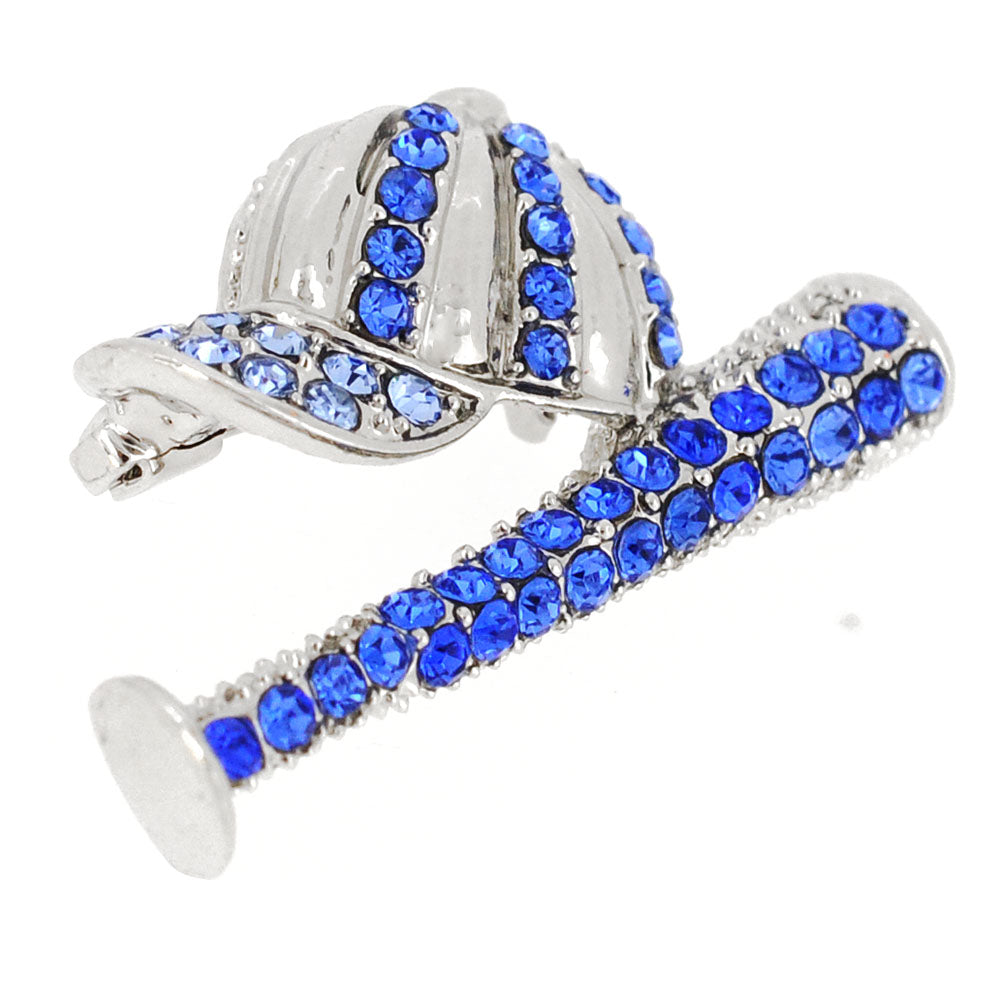Sapphire Blue Baseball Cap And Bat Set Crystal Pin Brooch