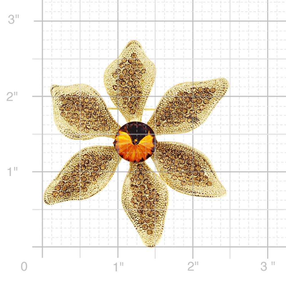 Golden Flower Crystal Pin Brooch