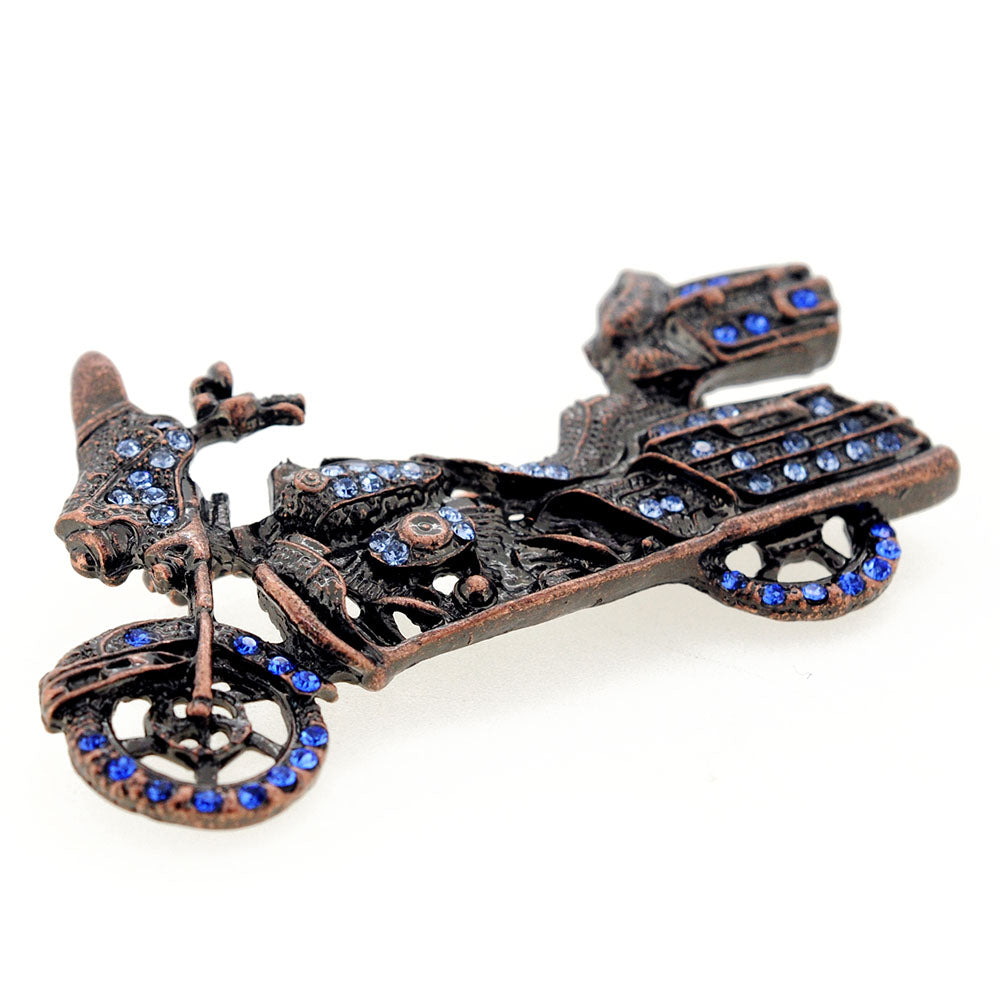 Blue Motorcycle Copper Crystal Pin Brooch