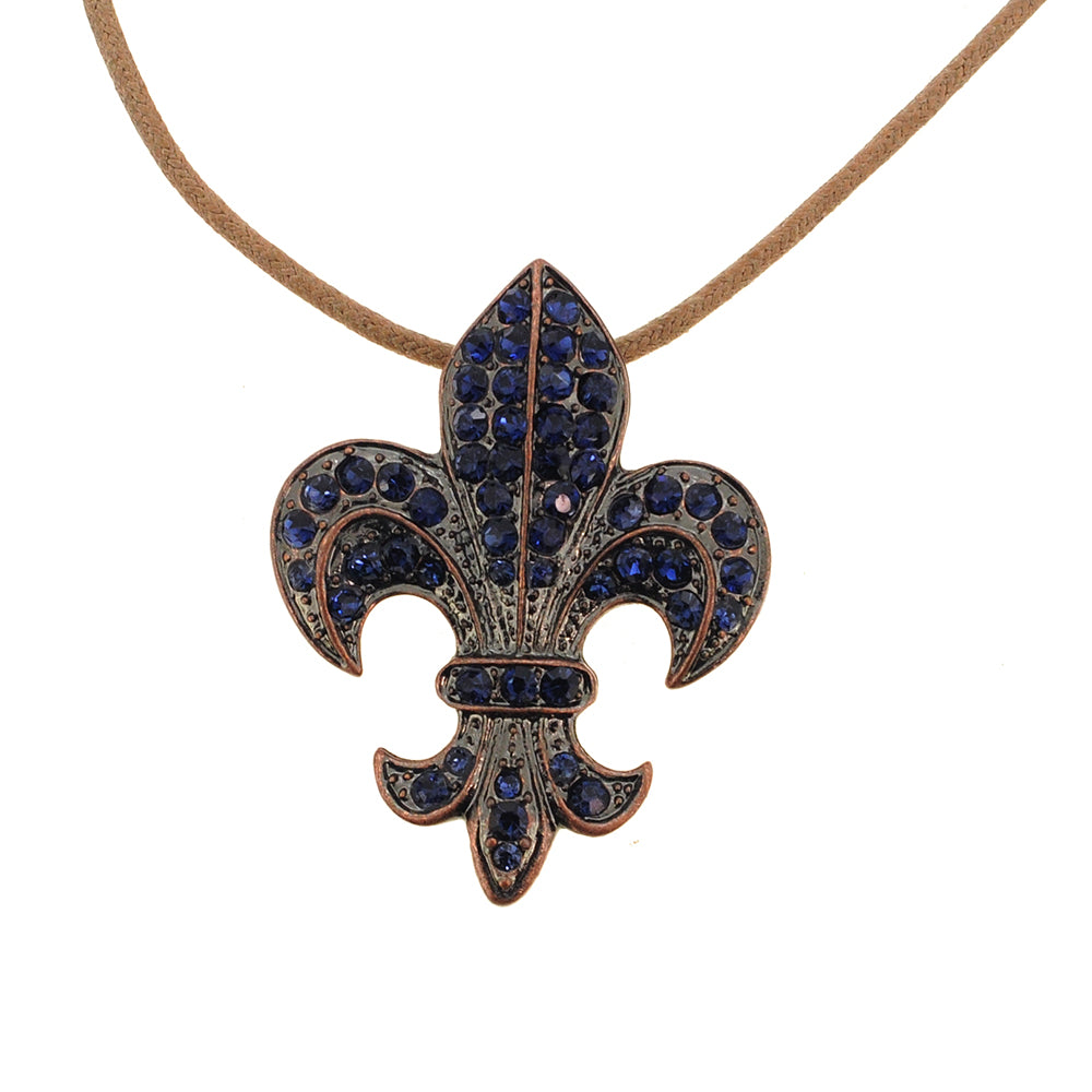 Vintage Style Montana Blue Fleur-De-Lis Crystal Brooch and Pendant
