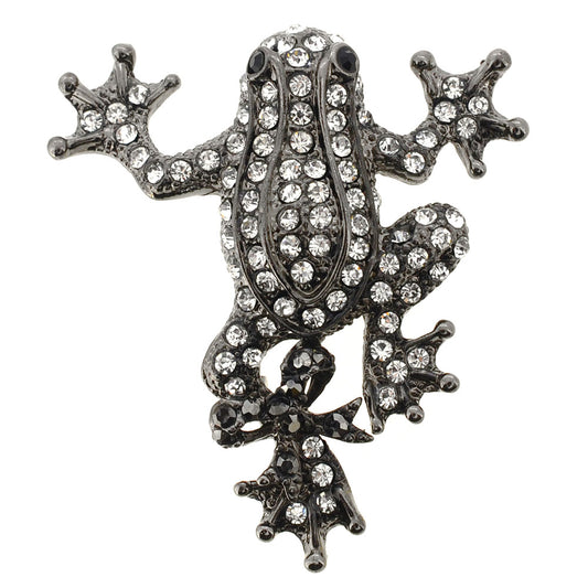 Black & Crystal Frog Pin