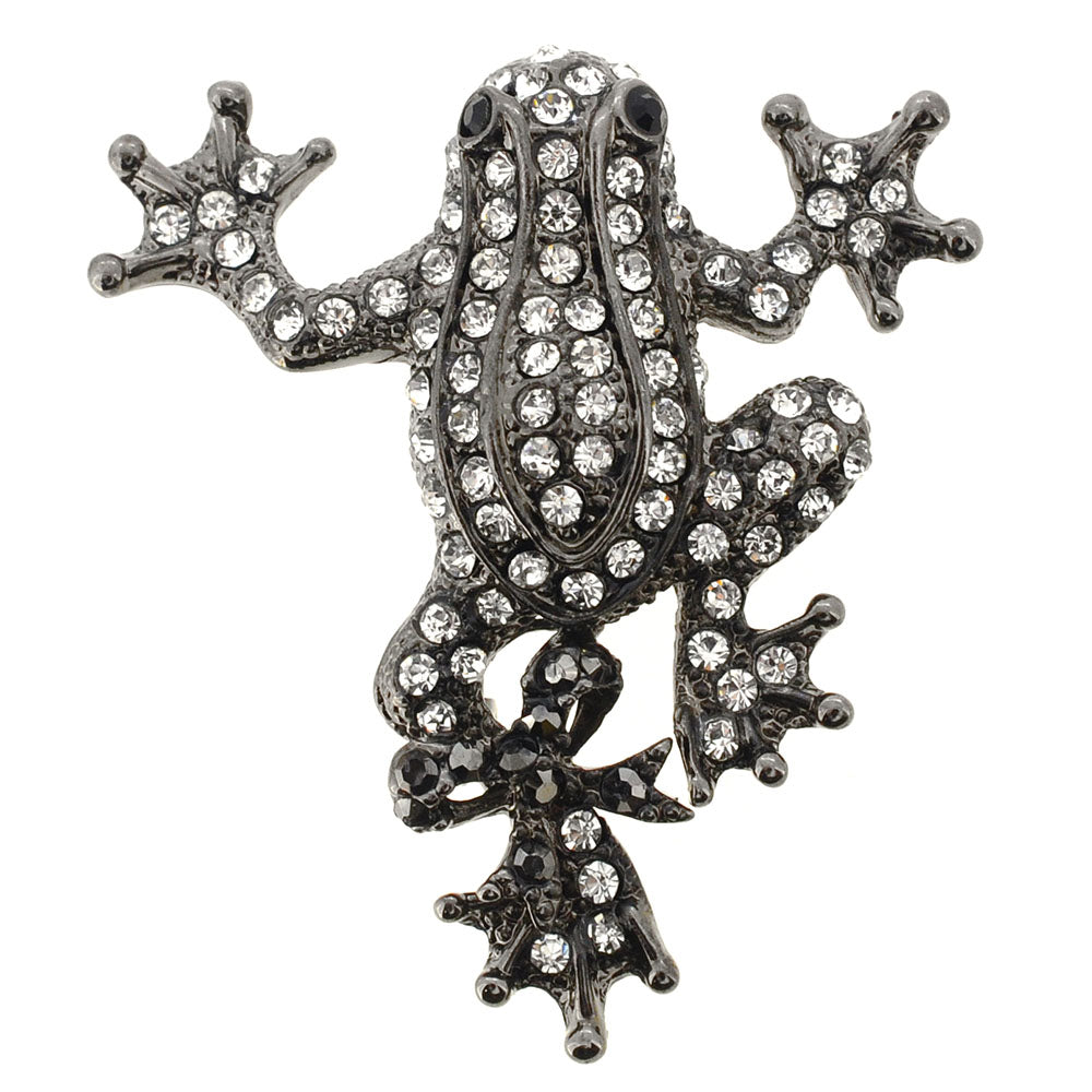Black & Crystal Frog Pin