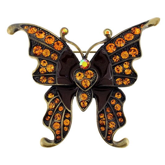 Vintage Style Brown Butterfly Crystal Pin Brooch
